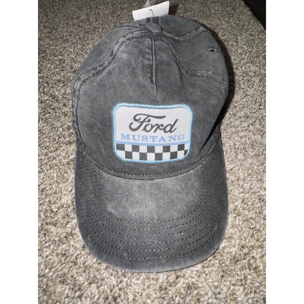 Ford Mustang Hat Faded Black Snapback Baseball Cap Racing Patch Vintage